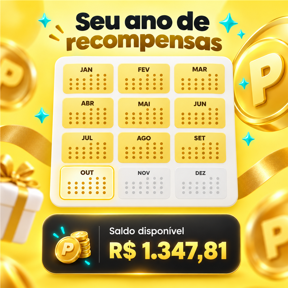 Calendário de 2026 com os meses até outubro destacados e saldo disponível de R$ 1.347,81